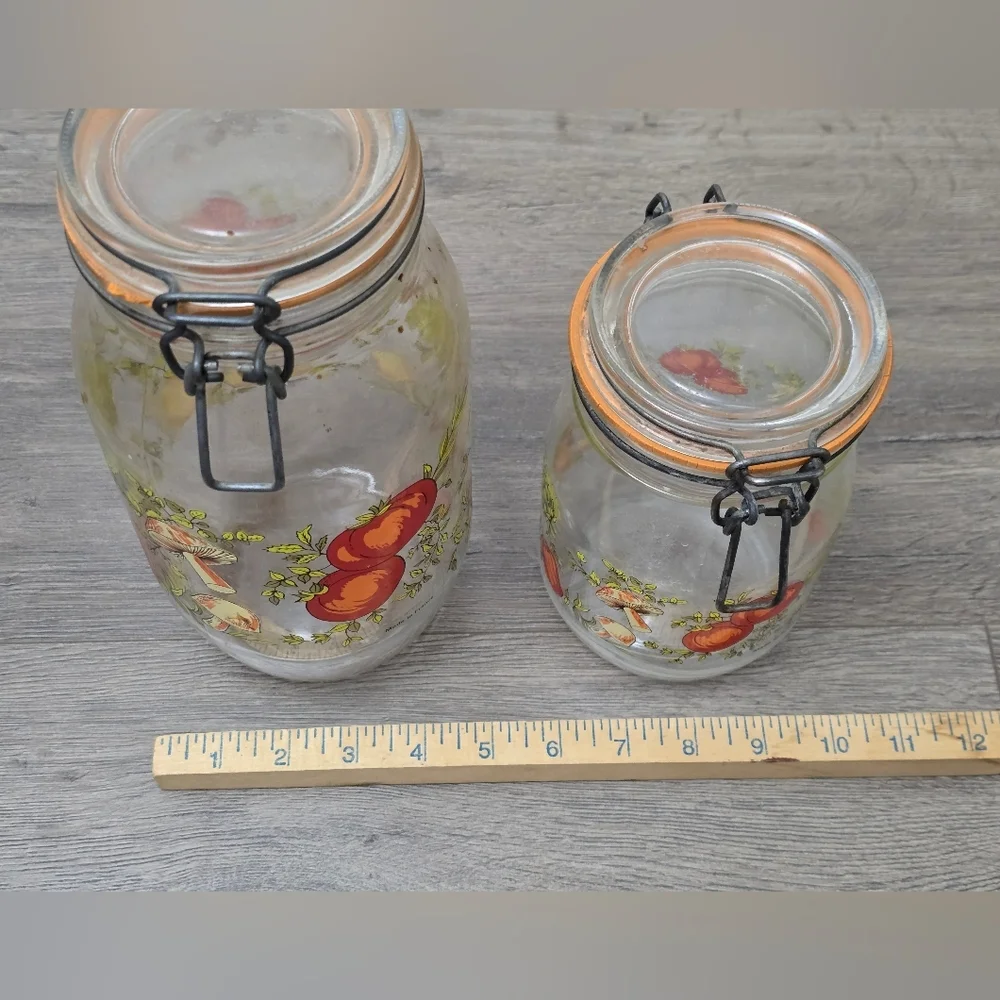 1970's Spice Of Life Set Of 2 Glass Jar  Cannisters Mushroom Vtg Retro